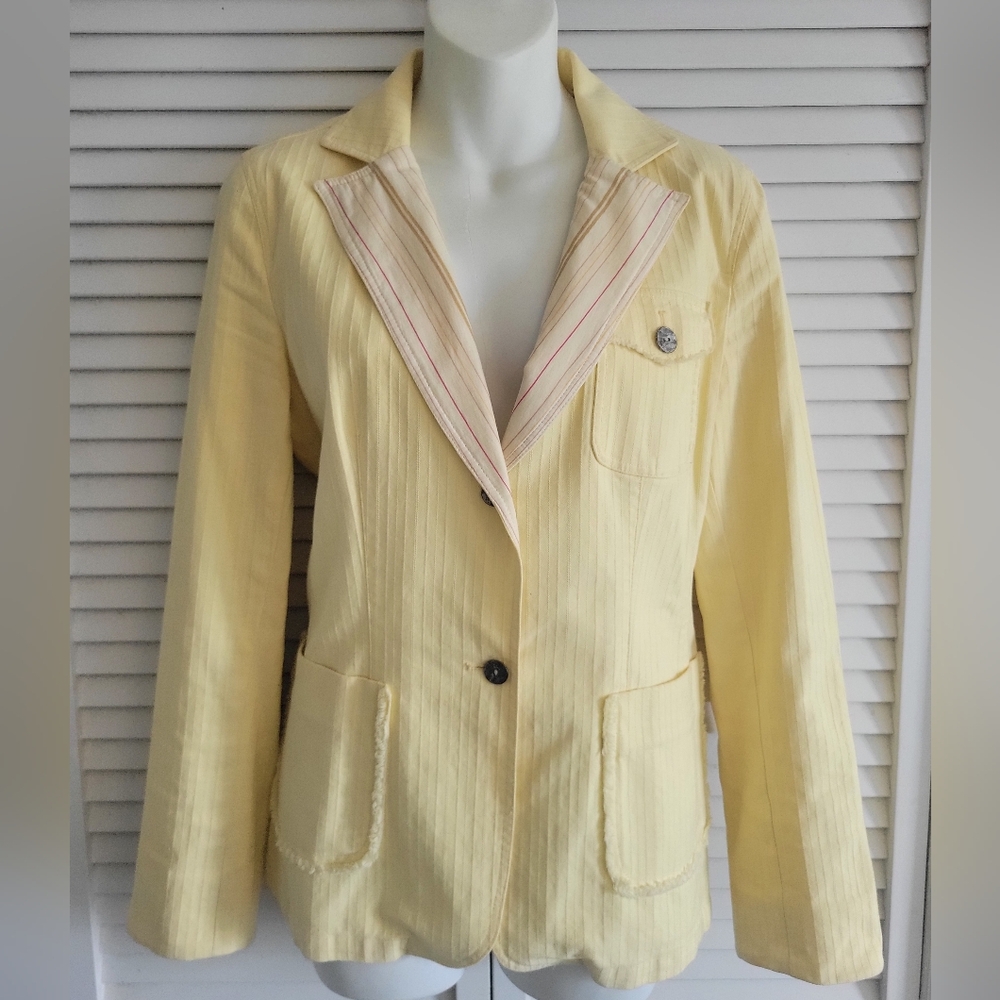 Morrissey Y? Vintage yellow seersucker blazer Summer Vacation Breathable Cotton